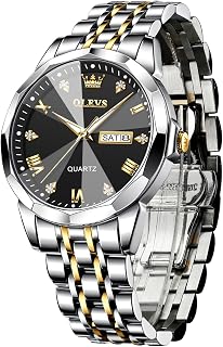 OLEVS Relojes para Hombre Diamond Business Wear Analógico Cuarzo Acero Inoxidable Impermeable Brillante Fecha Bicolor Lujo Casual Watch