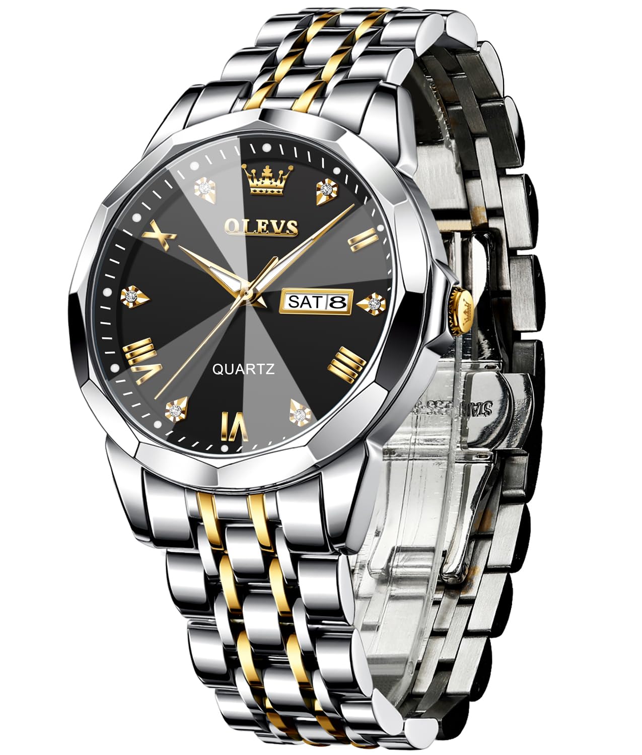 OLEVS Relojes para Hombre Diamond Business Wear Analógico Cuarzo Acero Inoxidabl