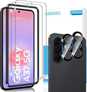 Screen Protector for Samsung Galaxy A37, 2+2 Pieces Tempered Glass and Camera Lens Protector – Black, 9H Hardness HD Anti-Scratch Bubble-Free Tempered Glass