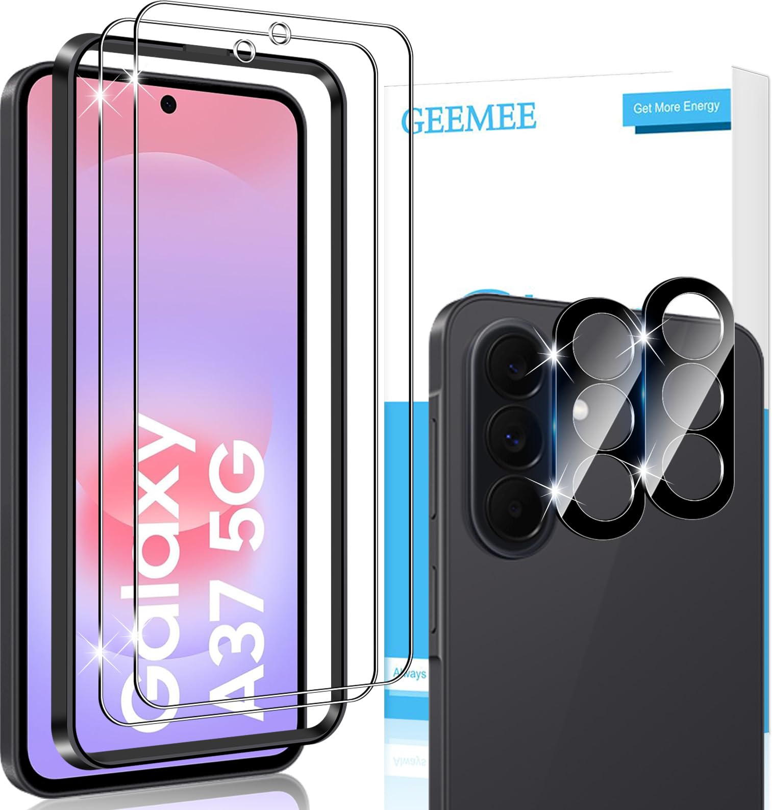 Screen Protector for Samsung Galaxy A37, 2+2 Pieces Tempered Glass and Camera Le