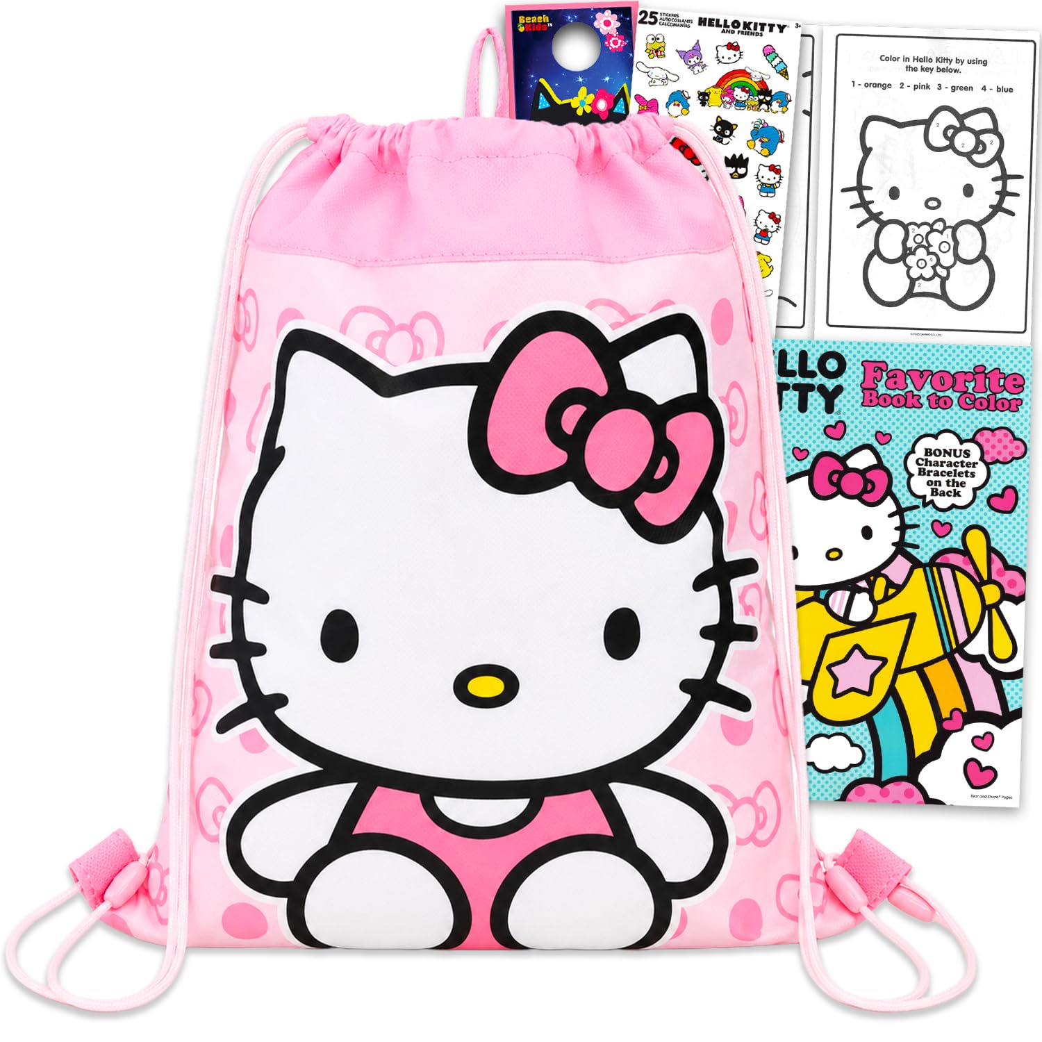 Hello Kitty Travel Activity for Kids w Drawstring Bag Bundle | Sanrio Coloring A