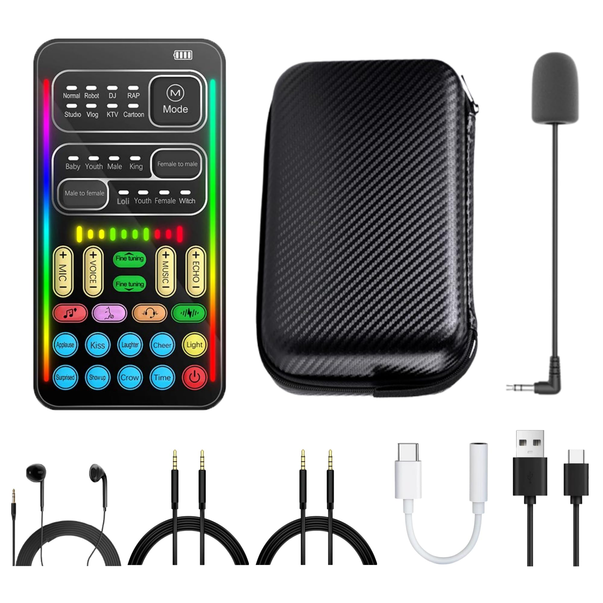 i9 Voice Changer Kit with Mini Mic, Type-C Adapter, 8 Effects | Complete kit wit