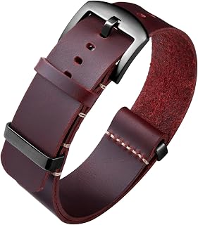 BINLUN Leather Watch Bands Replacement Strap for Crazy Horse Oil Leather Watch 18mm 19mm 20mm 21mm 22mm 24mm One Piece Straps for Men and Women with Silver/Black Buckle
