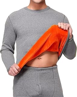 Heat Tech Men's Top and Bottom Ultra Warm, Long Sleeve, Large Size, Fleece-Lined, Thick, Underwear, Warm Set, Cold Protection, Inner, Mountain Climbing, Sweat Absorbent, Quick Drying, Top and