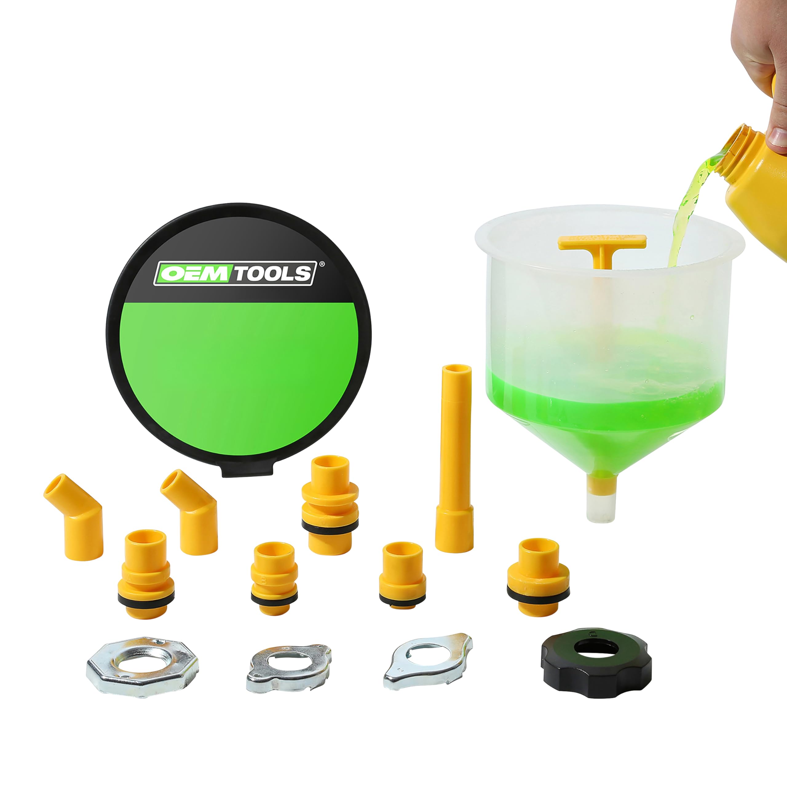 OEMTOOLS 87009 No-Spill Coolant Funnel Kit | 15 Pc, Fluid & Oil Funnel Set
