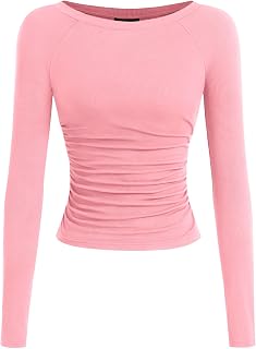 PRETTYGARDEN Camicie a maniche lunghe da donna 2025 autunno increspato lati scollo a barca t-shirt basic casual aderente a costine crop top in maglia