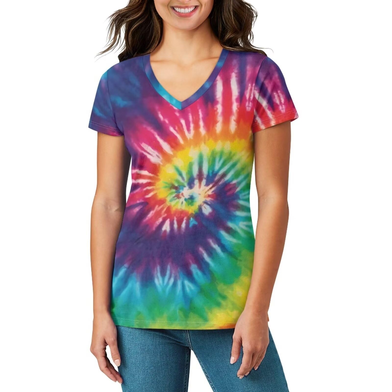 Women Summer Casual Short Sleeve V Neck T Shirts Plus Size Athletic T Shirts Gra