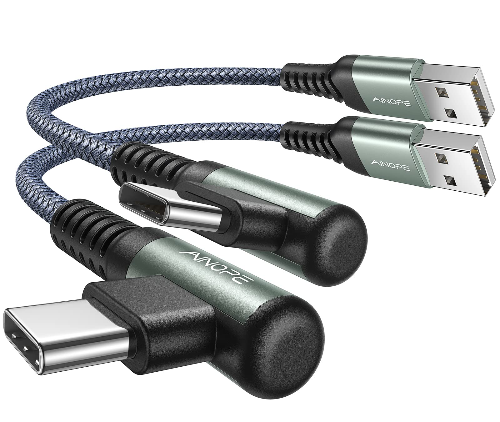 AINOPE USB C Cable [2-Pack, 0.5ft] 3.1A Type C Charger Fast Charging Cable Right