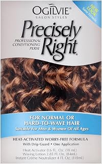 Ogilvie Salon Styles Precisely Right Professional Conditioning Home Perm Kit for Men &amp; Women - For Normal or Hard-to-wave Hair - Heat-activated Worry-free Formula with Drip Guard - 1 Application