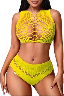 Fishnet Lingerie Set for Women Sexy Two Piece Tank Top Bra and Panty Set Swimwear