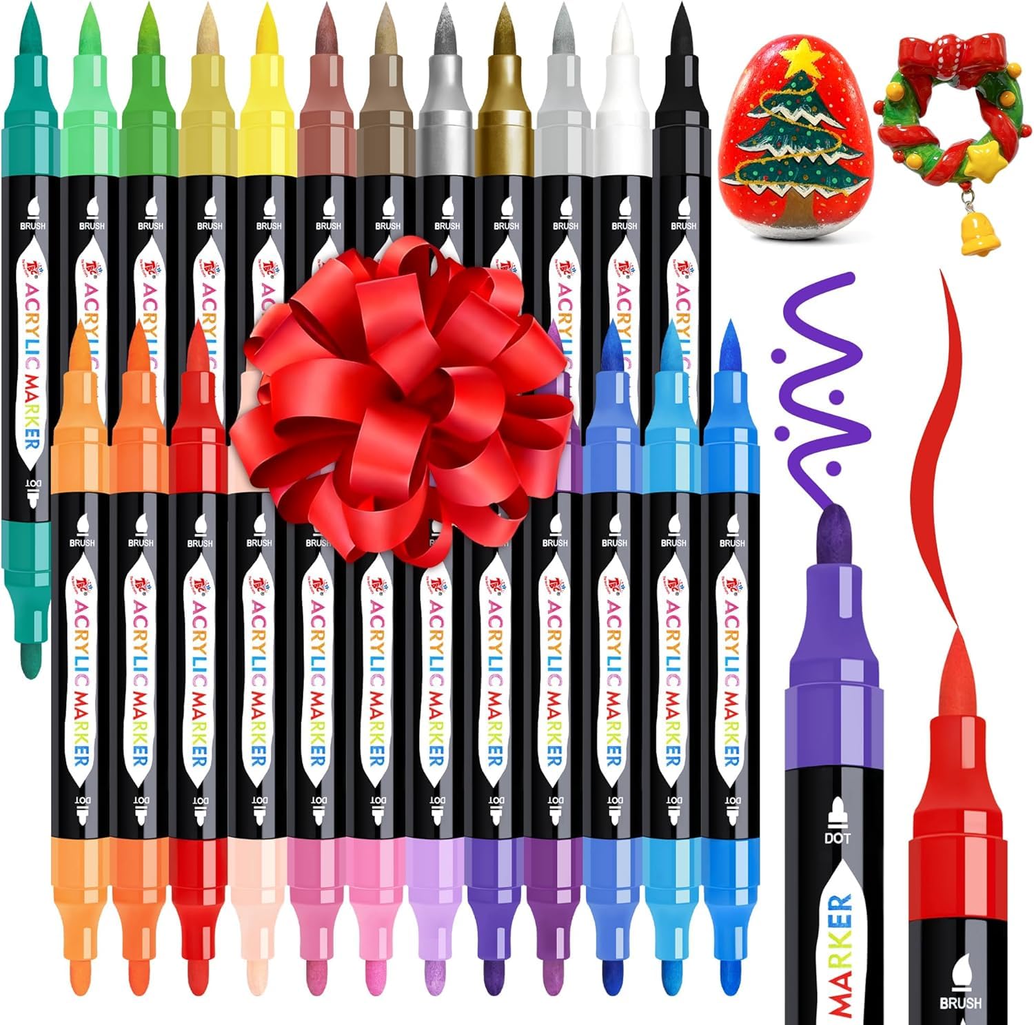 TBC The Best Crafts Acrylic Paint Markers, 24 Colors Dual Tip Pen | Waterproof, 