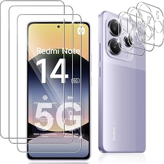 Datree 3 Pieces for Xiaomi Redmi Note 14 5G Screen Protector, with 3 Pieces Camera Lens Protector, 9H Hardness No Bubbles, High Definition, Anti-scratch Tempered Glass