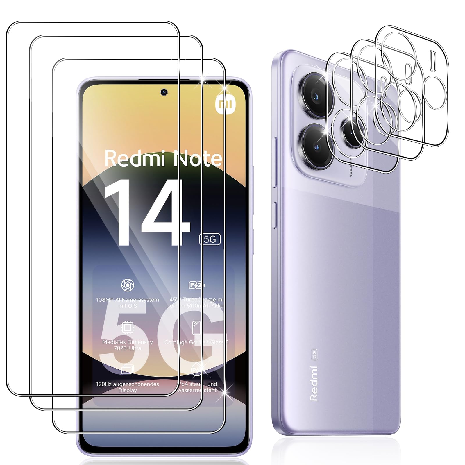 Datree 3 Pieces for Xiaomi Redmi Note 14 5G Screen Protector, with 3 Pieces Came