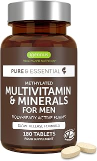 Igennus Men's Methylated Multivitamin, 21 Active Ingredients, Clean Formula, All Day Support, Wellness, Energy and Male Cardiovascular Health, 180 Easy to Swallow Vegan Tablets, Non-GMO