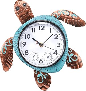 MUMTOP Turtle Outdoor Clock Waterproof for Patio Pool Garden Home | Outdoor Wall Decor Thermometer Combo Easy to Read Beach Gifts