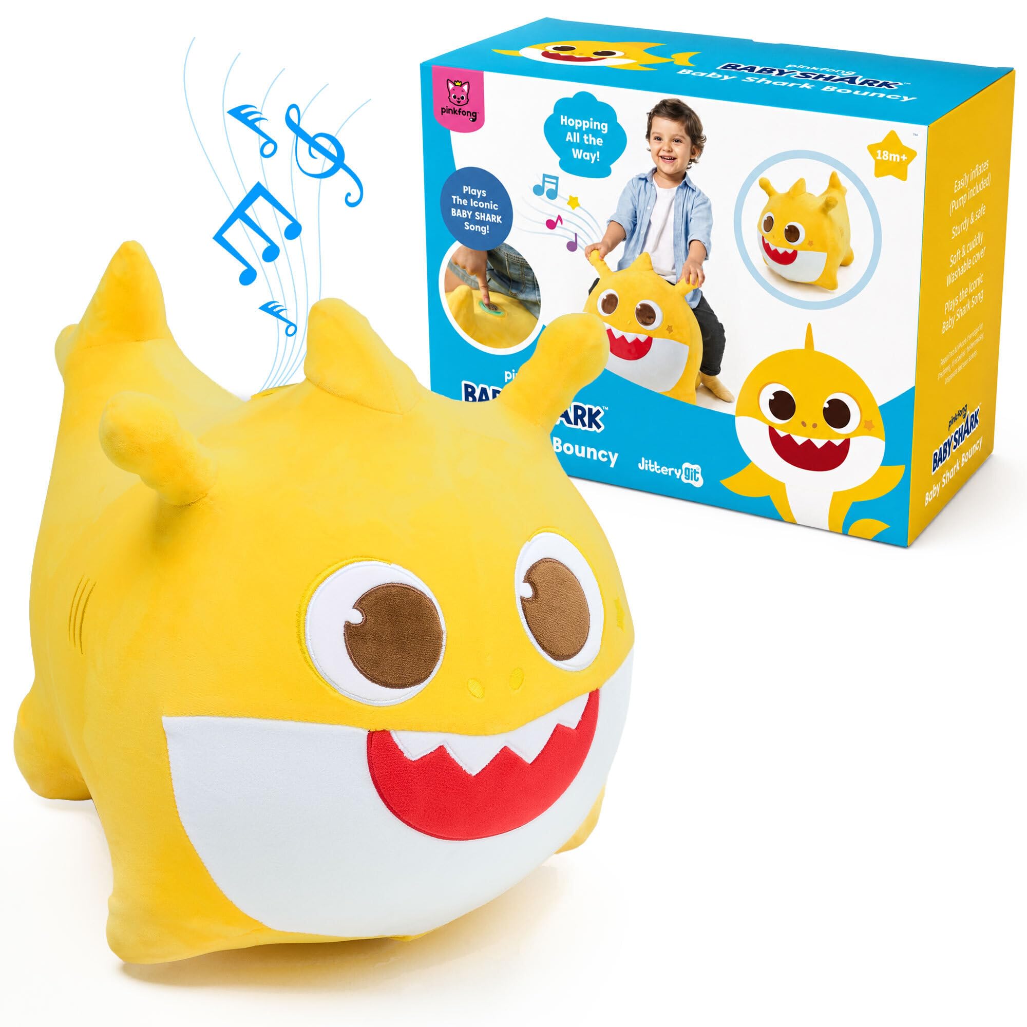 JITTERYGIT Baby Shark Pinkfong Official Bouncy Hopper Plush Musical Singing Toy 