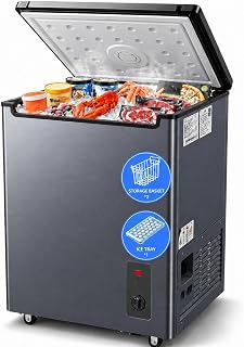 Casanta 7.0 Cu Ft Chest Freezer,Compact Deep Freezer with Basket & Wheels | Adjustable Thermostat,Top-Opening Lid,Low Noise,4 Casters,Front Drain,For Apartments,Garages,Basements,Dorms