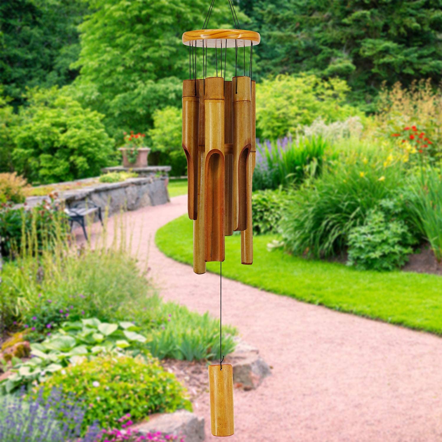 Bamboo Wind Chimes Outdoor,Wooden Wind Chimes with Melody Deep Tone,30" Classic 