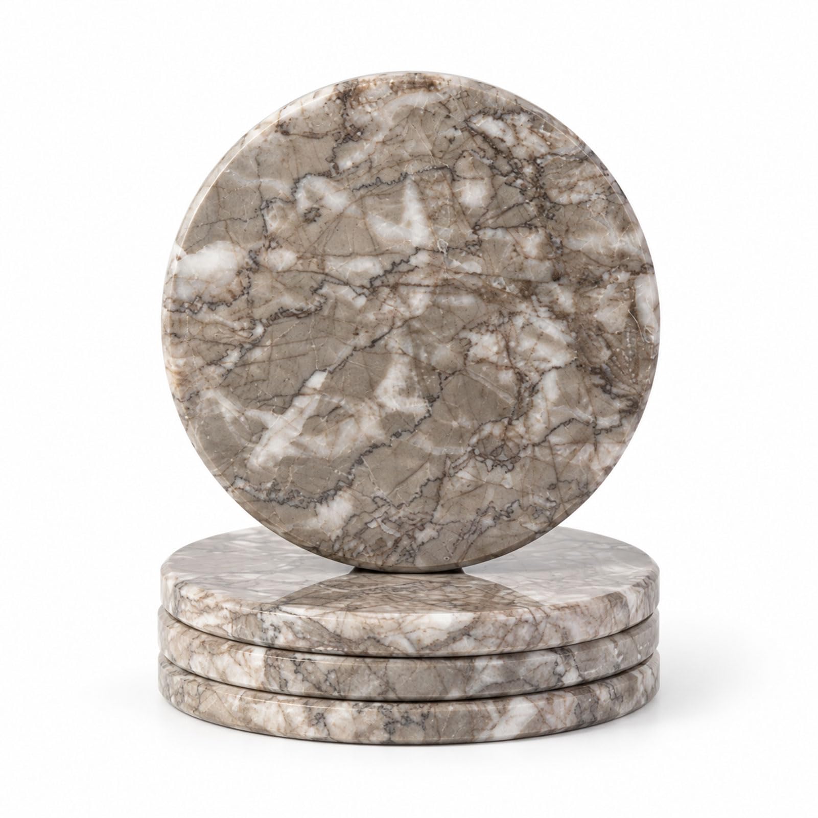 Koville Marble Coaster Set of 4, Round Coasters, 4" Stone Coaster for Drinks Cof
