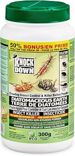 Knock Down - Diatomaceous Earth Insect Killer, Flea, Ant, Silverfish, Bed Bug Killer and Cockroach Killer Indoor and Outdoor Use, Food Grade Diatomaceous Earth Powder with Bait, 300g