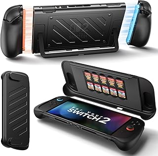 JSAUX Protective Case for Switch 2, Split Grip Case with Front Cover | Drop Protection, Dockable, Ergonomic Non-Slip Grip, Kickstand Compatible, PC Front Cover, TPU Middle Frame, 10-Card Storage