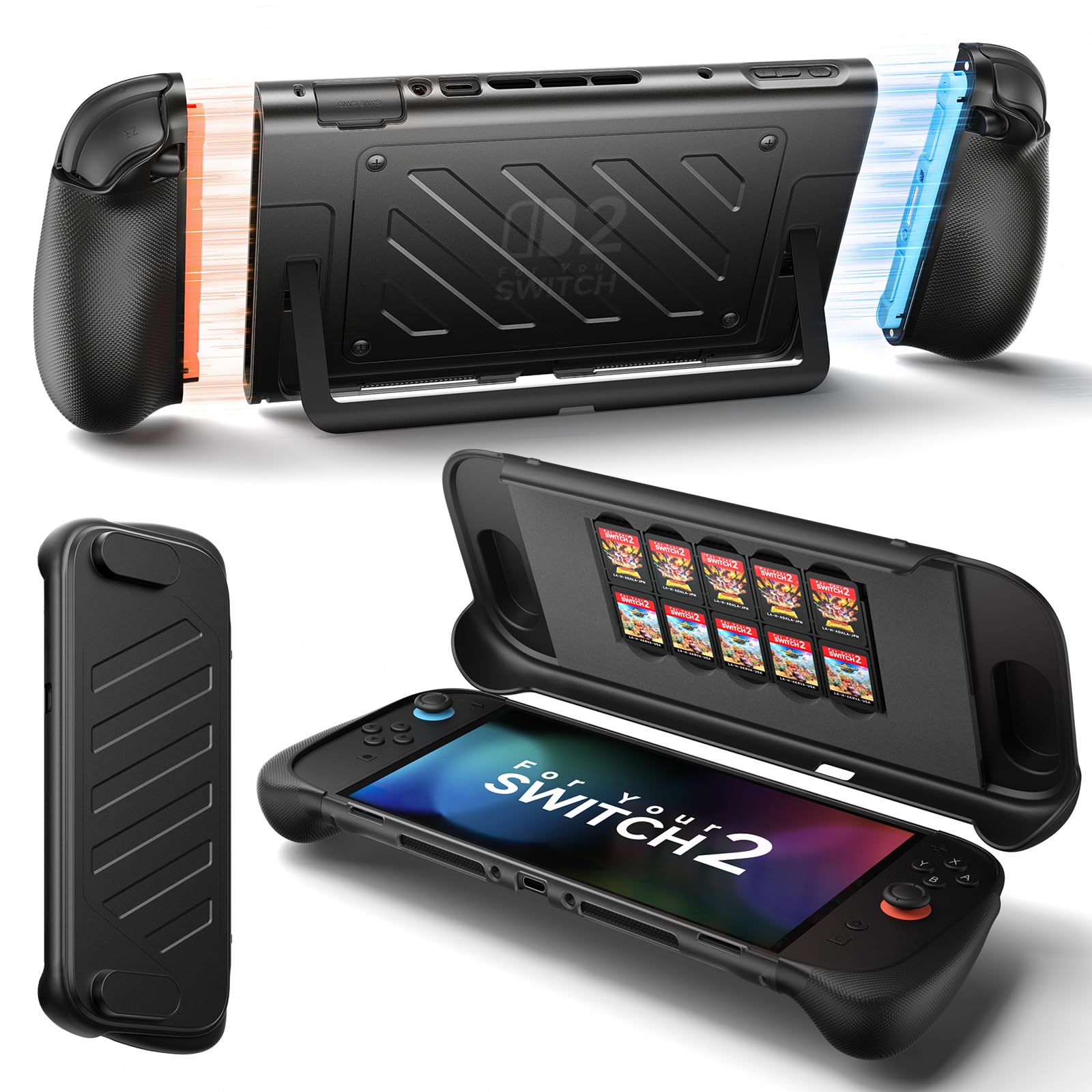 JSAUX Protective Case for Switch 2, Split Grip Case with Front Cover | Drop Prot