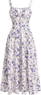 Odizli Women Summer Sexy Spaghetti Strap Slit Boho Floral Maxi Dress