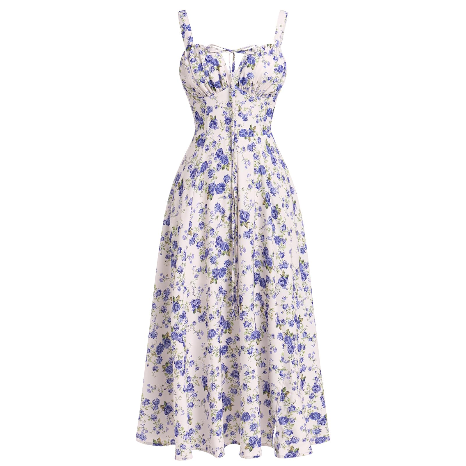 Odizli Women Summer Sexy Spaghetti Strap Slit Boho Floral Maxi Dress