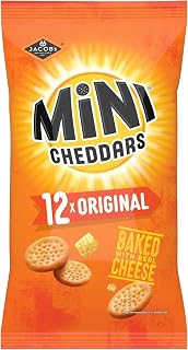 JACOB'S Mini Cheddars Original Multipack, 12 x 23 g Bags Per Pack | Oven-Baked with Real Cheese, Crunchy Texture, Perfect Snack for Home & On-the-Go