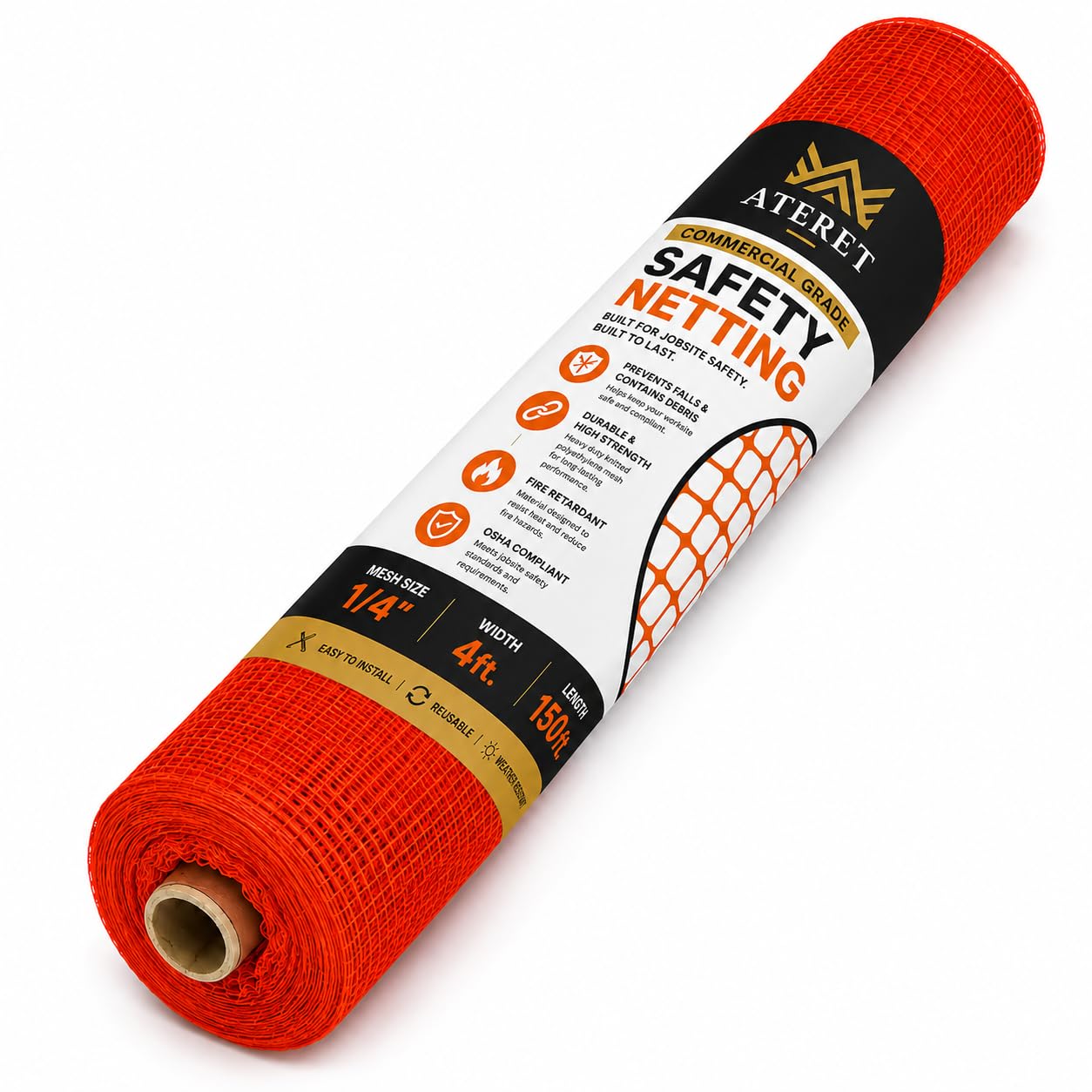 ATERET 4' x 150' Debris Safety Netting Orange Fire Retardant, Construction Netti