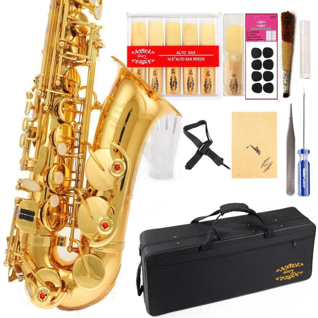 Glory Gold Laquer E Flat Alto Saxophone with 11reeds,8 Pads cushions,case,careki