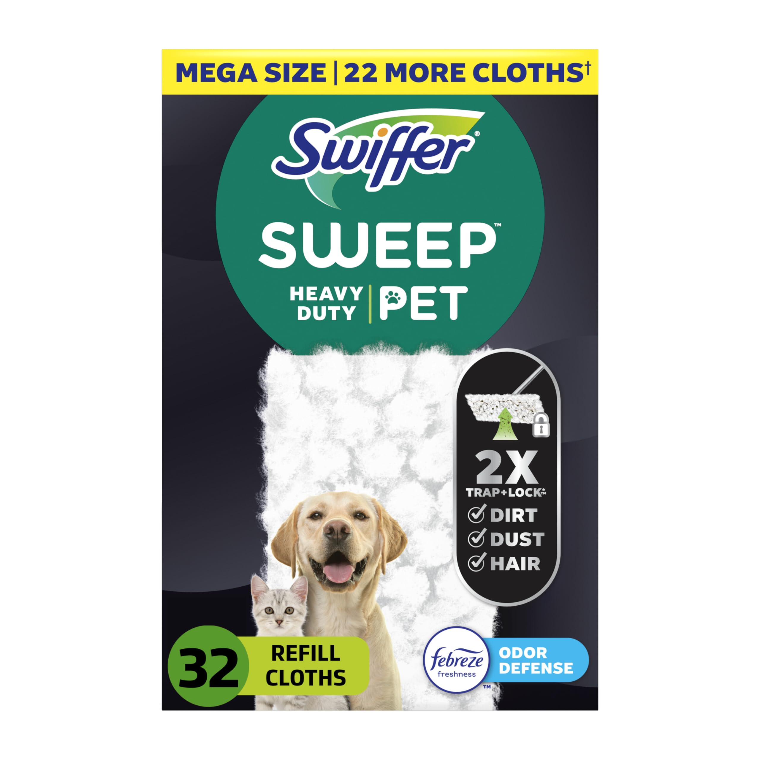 Sweep + Mop, Dry Pads Refill, Floor Cleaner for Dirt, Dust, Hair, Cleaning Cloth