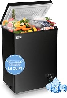 Chest Freezer 3.5 Cu.Ft Black Small Deep Freezer for Apartment Kitchen | Adjustable Temperature Control, For Basement, Apartment, Kitchen, Business