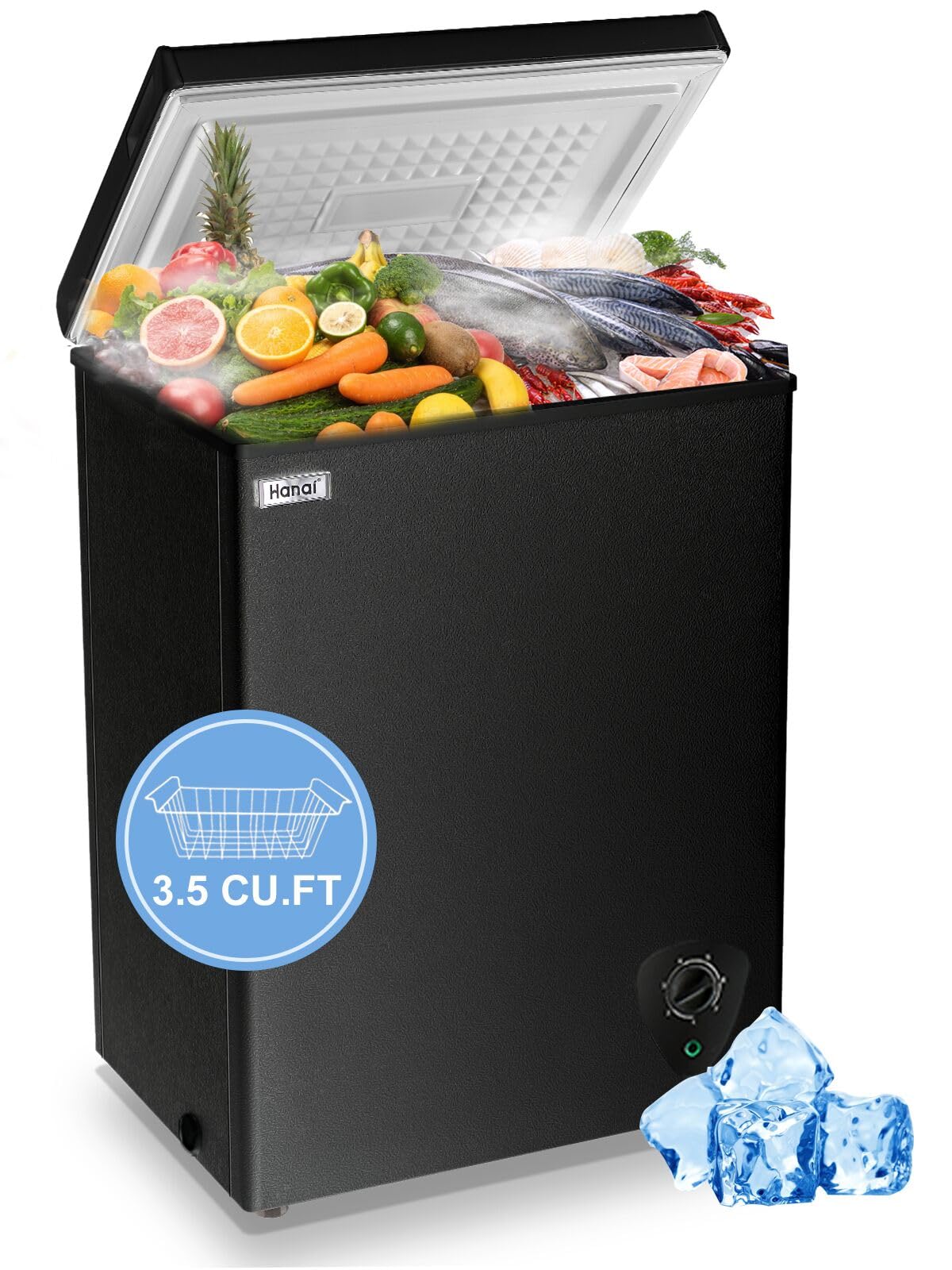 Chest Freezer 3.5 Cu.Ft Black Small Deep Freezer for Apartment Kitchen | Adjusta