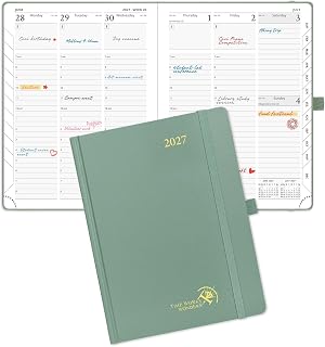 POPRUN 2027 Diary A5 Week to View – Hardback, Vertical Weekly Planner | Weekly Appointment Planner, 21.8 x 16.4cm, Hardback, Monthly Tabs, 100GSM Paper, For Business & Office (Midnight Green)