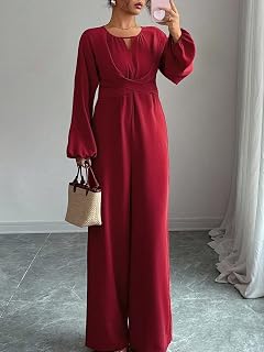Women's casual jumpsuit with balloon sleeves and wide legs