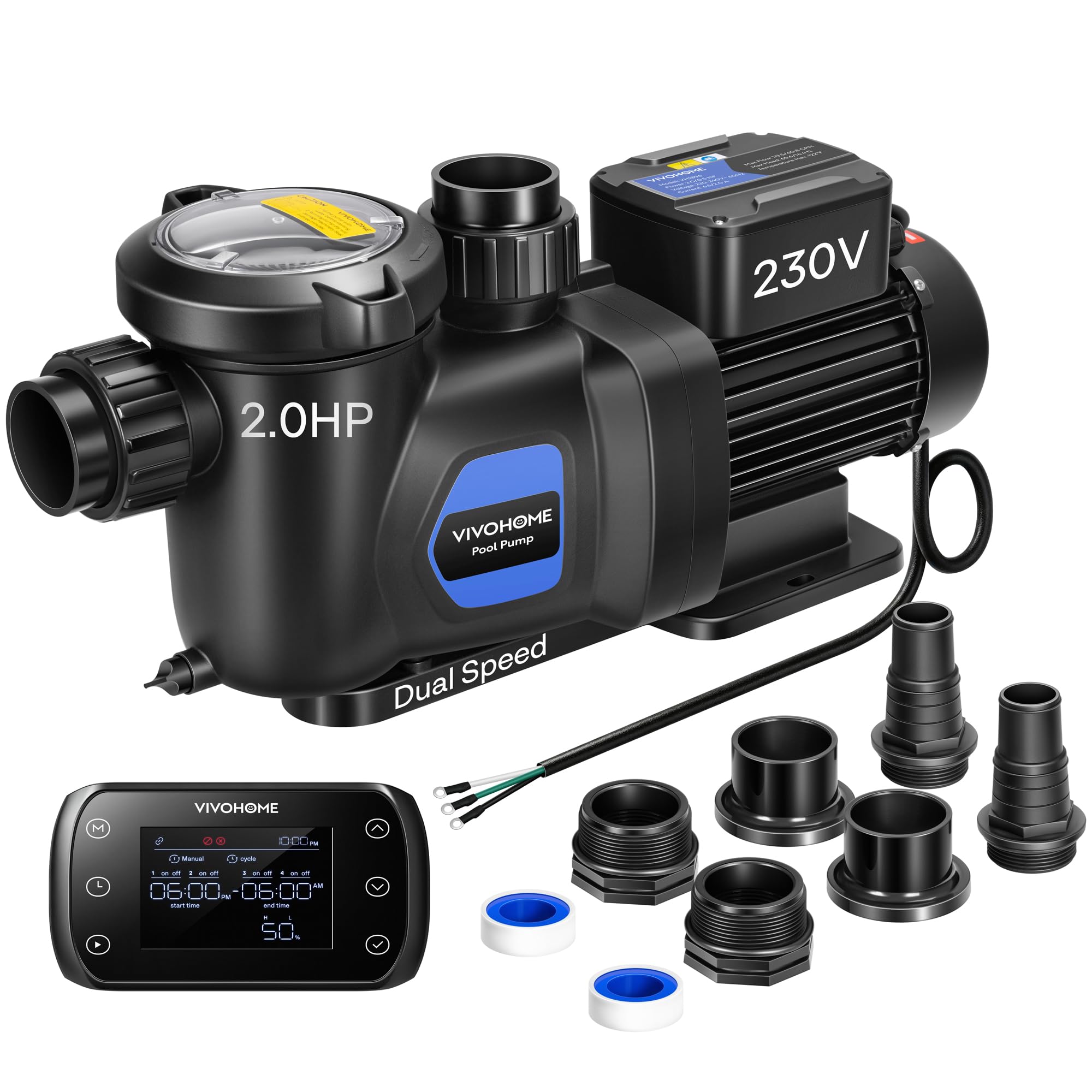 VIVOHOME 2.0HP Pool Pump Dual Speed with Remote Timer 230V | Wireless Remote Con