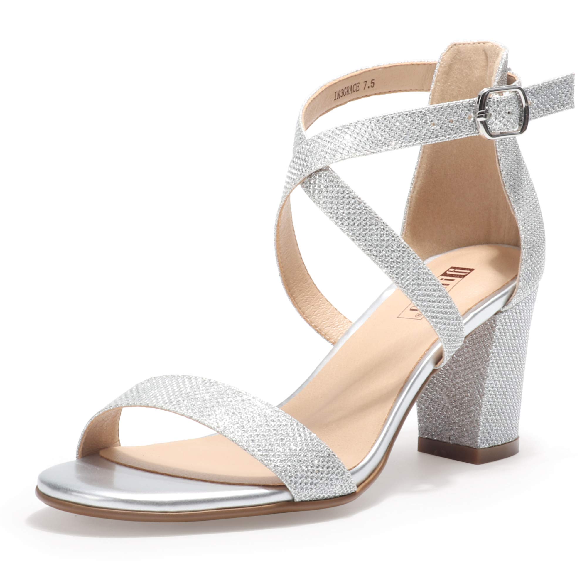 IDIFU Sandales à talons carrés à bout ouvert pour femme