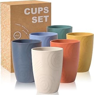 Wrova Reusable Plastic Cups - Set of 6 Unbreakable Drinking Glasses 350ML