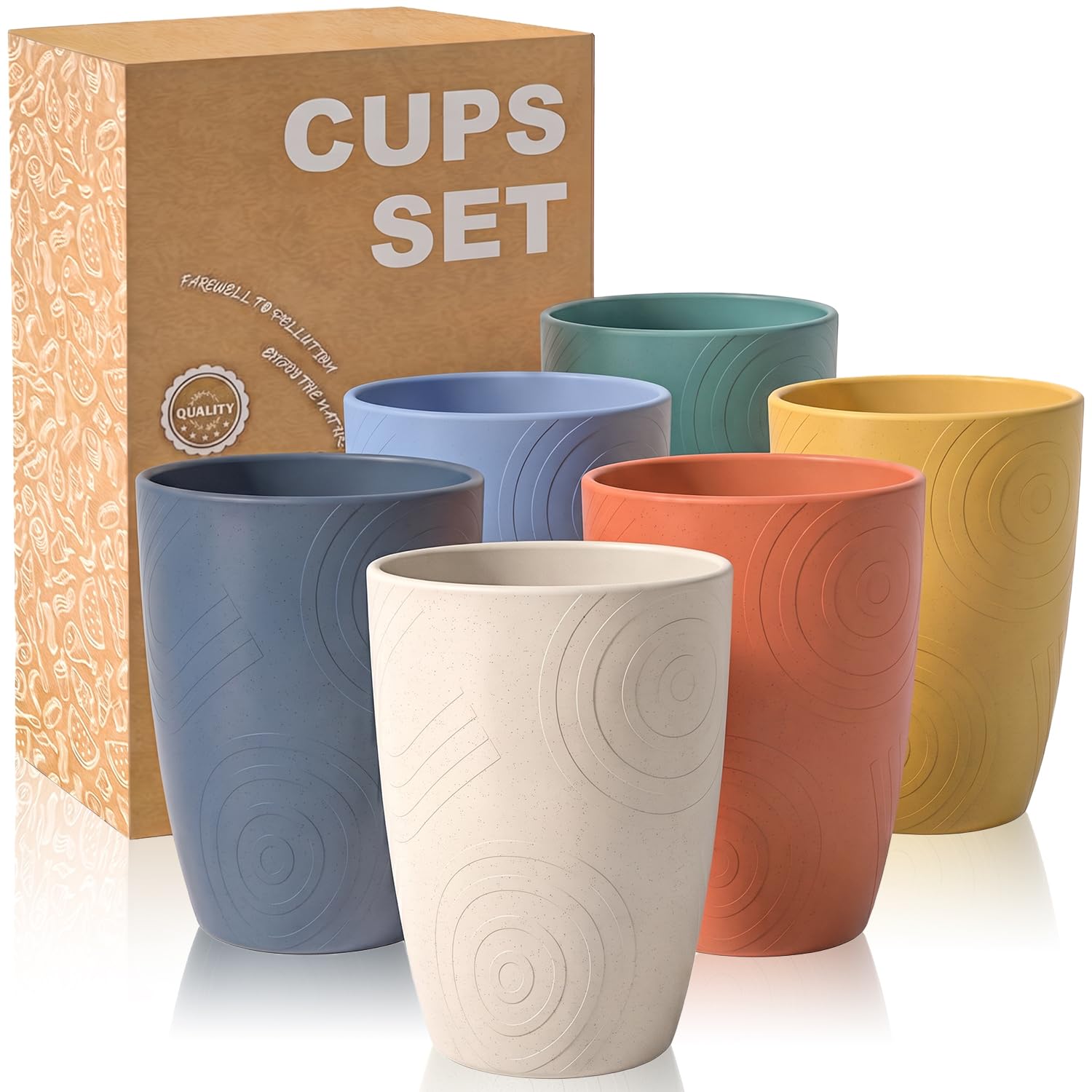 Wrova Reusable Plastic Cups - Set of 6 Unbreakable Drinking Glasses 350ML
