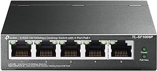 TP-Link TL-SF1005P, 5 Port Fast Ethernet 10/100 Mbps PoE Switch | 4 PoE+, Ports 67W, Desktop, Plug & Play, Sturdy Metal w/Shielded Ports, Fanless, Extend Priority Mode