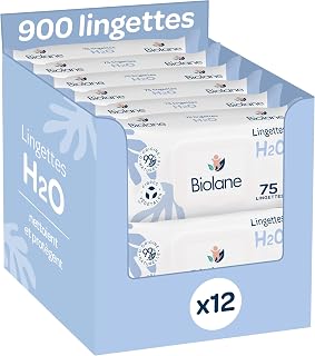 BIOLANE - Baby Wipes with Water - 900 Wipes - Pack of 12 x 75 | Gentle and effective cleaning, without rinsing, closable hood, 99% natural origin, from birth
