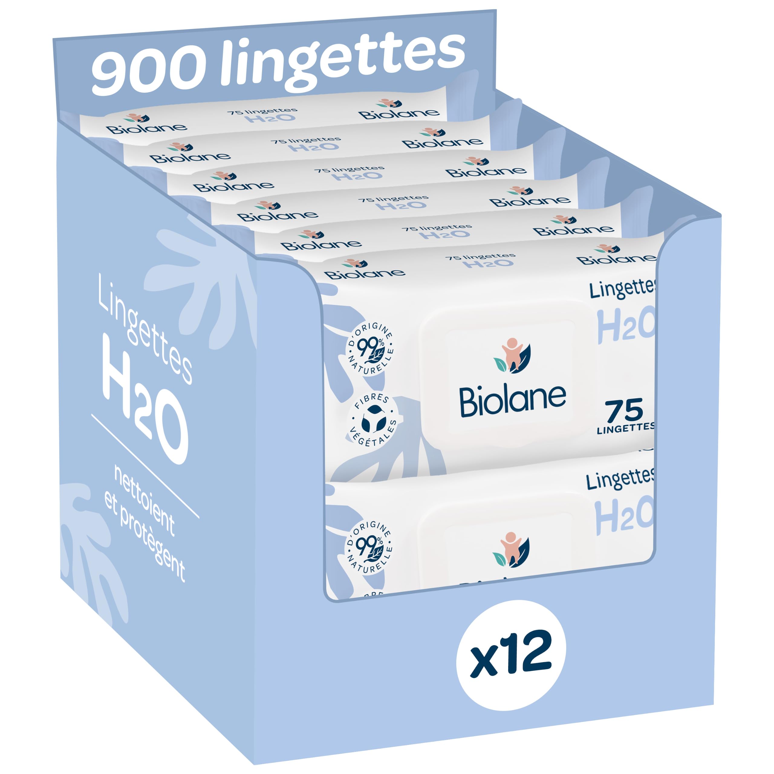 BIOLANE - Baby Wipes with Water - 900 Wipes - Pack of 12 x 75 | Gentle and effec