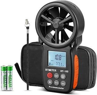 Digital Anemometer Handheld - BTMETER BT-100 Wind Speed Meter Gauge, Accurately Measure Wind Velocity Temperature Speed for CFM with MAX/MIN/AVG, Backlight LCD, HVAC