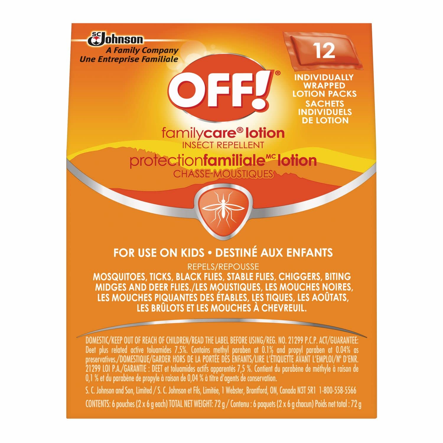OFF! FamilyCare Insect Repellent Towelettes, 7.5% DEET, 12-Pack | Travel Size Bu