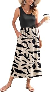 WNEEDU Women's Summer Maxi Dress Casual Sleeveless Sundress