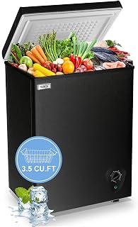 Deep Chest Freezer 3.5 Cu.Ft Mini Freezer Black for Apartment Kitchen | Free-Standing Top Door, 7 Level Adjustable Thermostat, Removable Basket, Low Noise