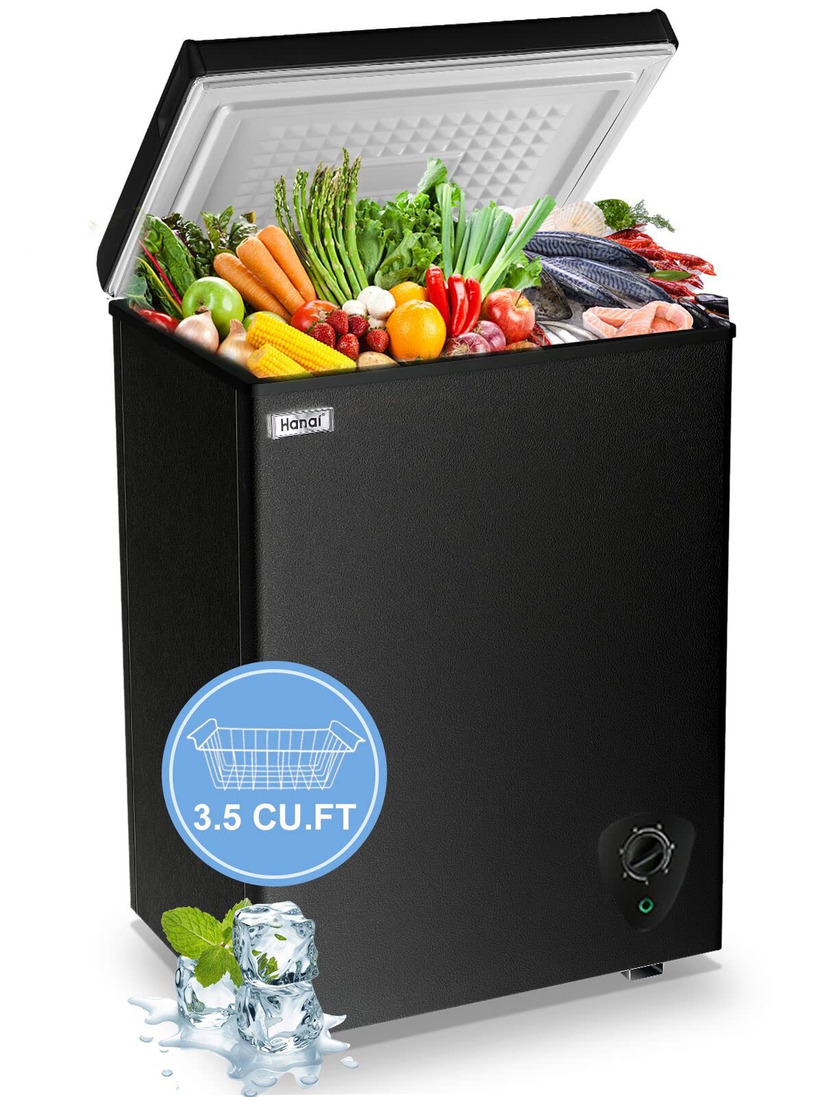 Deep Chest Freezer 3.5 Cu.Ft Mini Freezer Black for Apartment Kitchen | Free-Sta