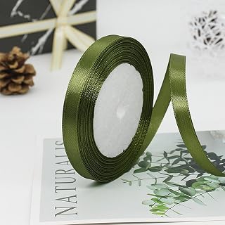 Olive Green Satin Ribbon 3/8 Inch x 25 Yards Solid Polyester Ribbons for Gift Wrapping Crafts Wedding Party Holiday Decoration Floral Arrangement
