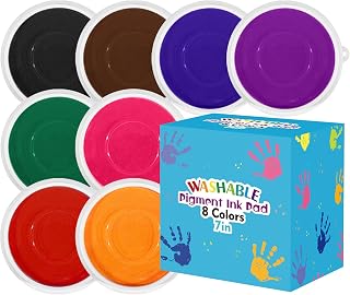 7 Inch Large Ink Pad for Kids Washable | Washable Stamp Pads for Classroom Stamps, Scrapbook Supplies Kit &amp; Fabric Crafts (8 Colors)